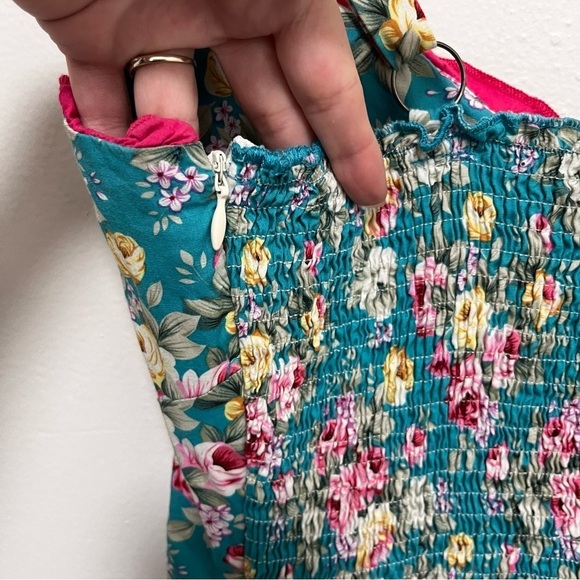 SOURPUSS Aqua Blue Rosey Luau Retro Pinup Dress Size Medium - Picture 6 of 8